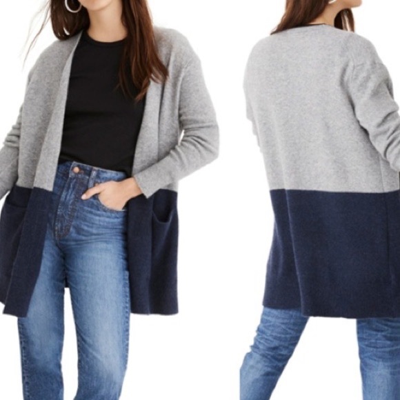 Madewell Sweaters - Madewell Ryder Colorblock Cardigan Sweater Gray Navy Size Medium Wool Blend